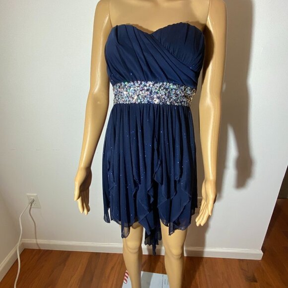 Sequin Hearts Navy Prom Dress Size 5 - Picture 1 of 9